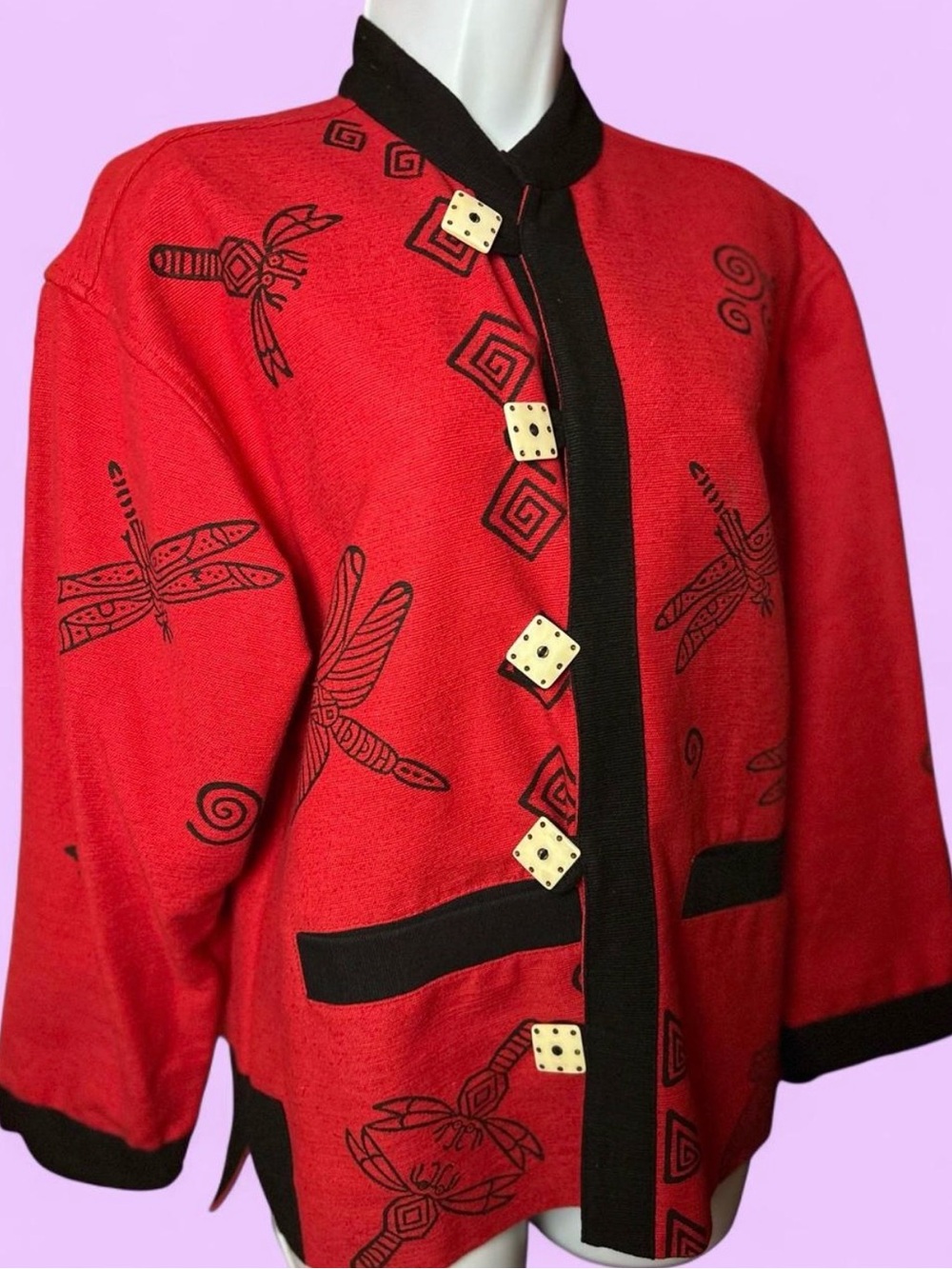 Vintage 90’s Dark red "Art to Wear" canvas jacket. By Venus Imports. - Picture 2 of 4